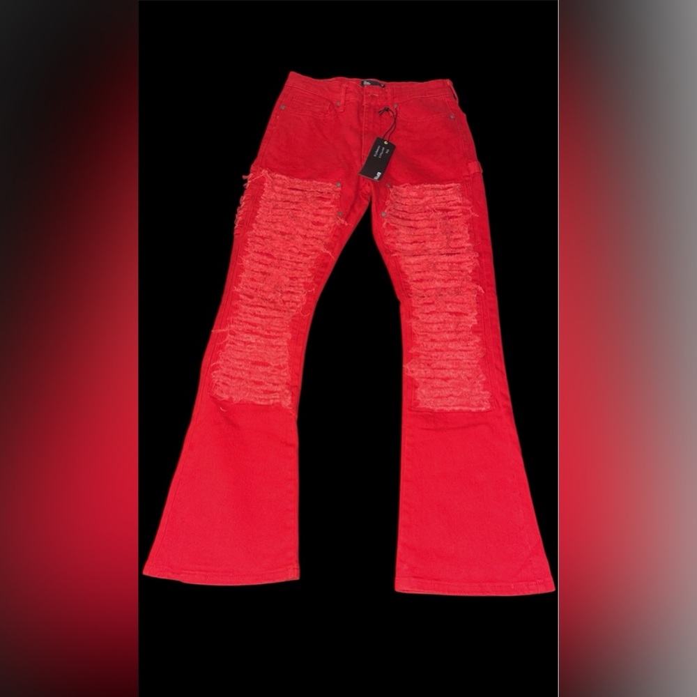 EPTM DENIM  FLARED STACKED DISTRESSED JEANS  SZ 30 NWT $120 Retail